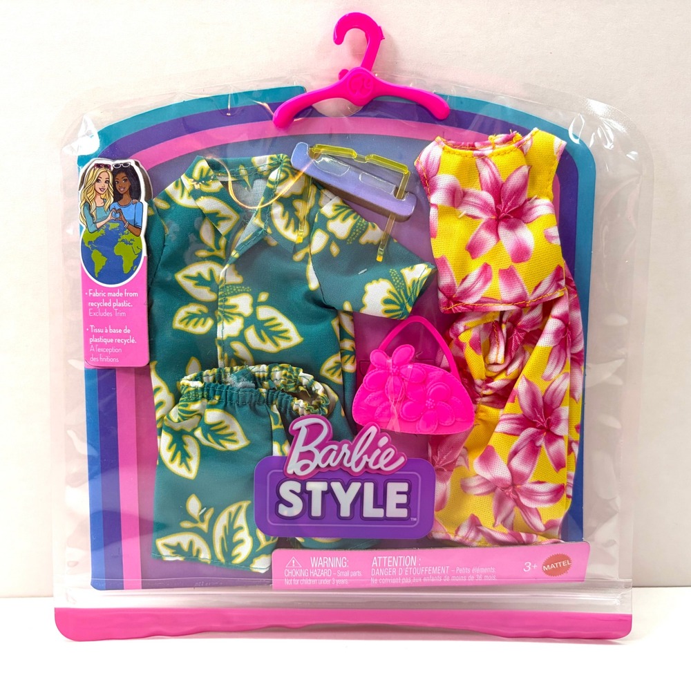 Mattel Barbie Style Fashion 2-Pack JJN95 Tropical Barbie Ken Floral Outfits NIP
